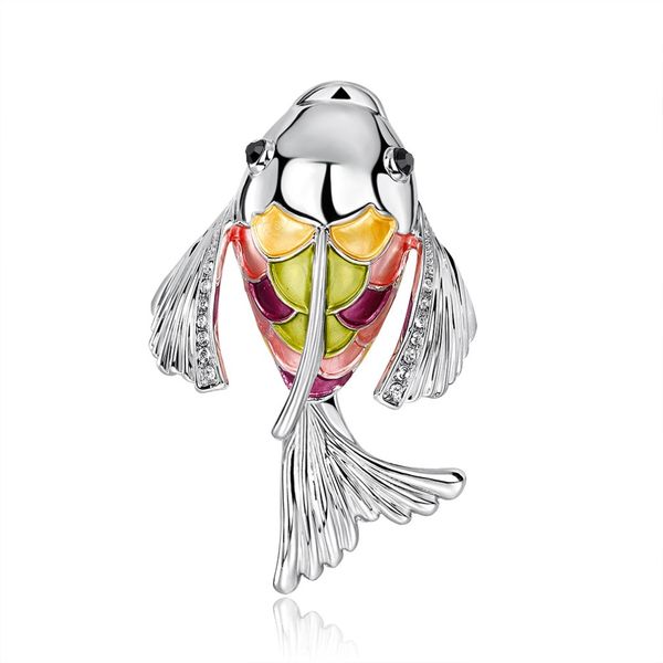 

cute exquisite fish accessory rhinestone colorful lapel pin metal crown brooch pin fashion jewelry women gift, Gray