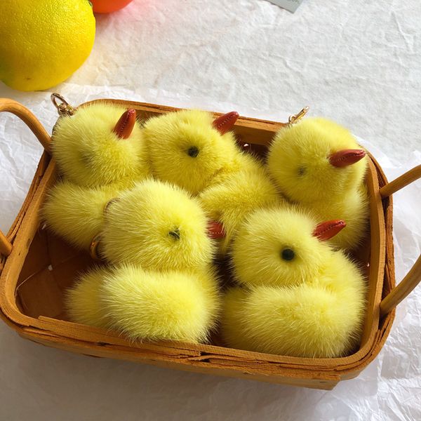

1pc-real genuine fur duck chick pompom ball bag charm keychain pendant keyring kids toy, Silver