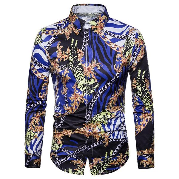 

mens designer shirts casual fashion chain digital print long sleeve tun-down collar shirt cool mens shirts, White;black