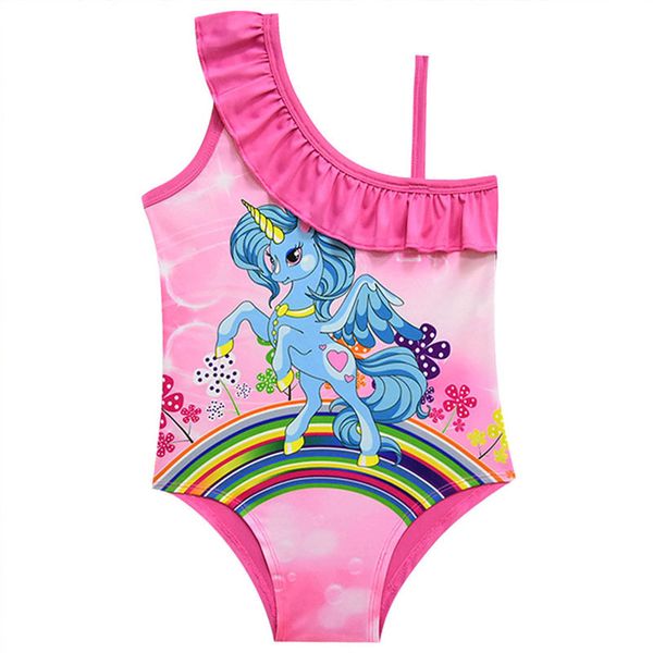 

girls' one-shoulder ruffle swimsuit swimwear 2019 kids girl one-piece beach bathing suit little girls beachwear