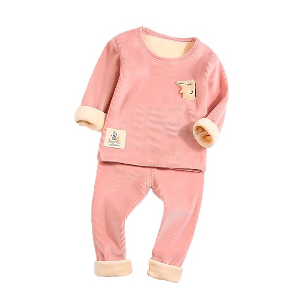 

Children's thermal underwear set boys and girls corduroy plus velvet winter thick quilted girls autumn clothes long pants baby p