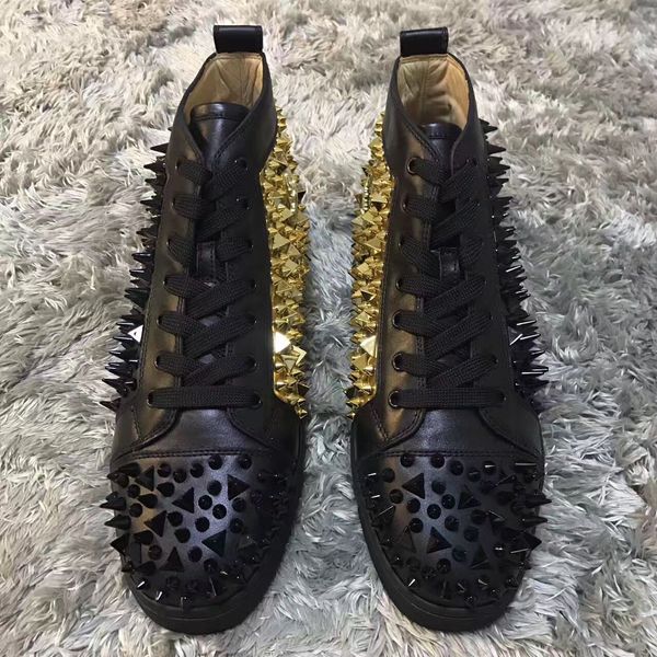 

t-quality pik pik rivets genuine leather red bottom sneakers shoes men spikes sneaker luxurious women studs leisure party dress wedding c01, Black