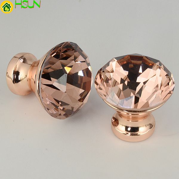 2 pcs 30mm rosa ouro de alta qualidade alças de cristal diamante / botões de vidro de cristal com base de zinco para móveis