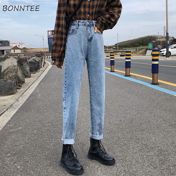 

jeans women light blue denim retro bf harajuku womens ankle-length trousers all-match ulzzang student korean style streetwear