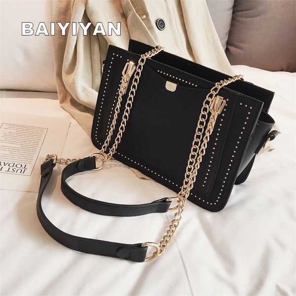 

luxury rivet handbag women bag designer brand metal chain tote bags casual pu leather crossbody bag t200102