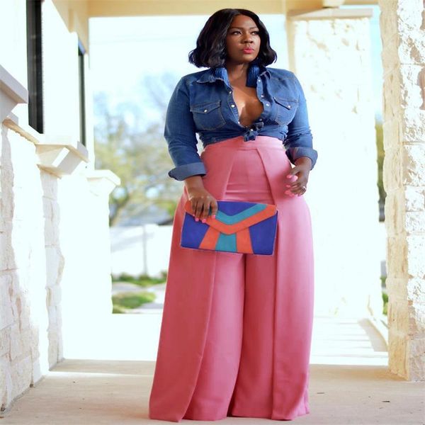 

design office lady pink cat spliced high waist wide-leg trousers classic streetwear women elastic waist loose pants yx9152g, Black;white