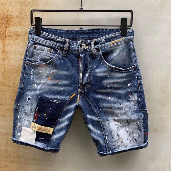 

new italian brand rock d2 brand quality designer men denim short ripped jeans embroidery pants fashion slim breathable trousers, Blue