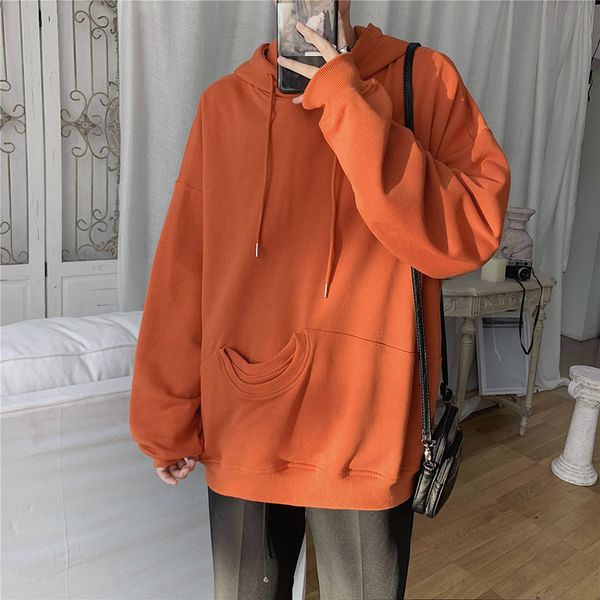 

hoodies men fashion solid color casual big pocket hooded pullover man streetwear hip hop hoodie loose sweatshirt male hoody, Black