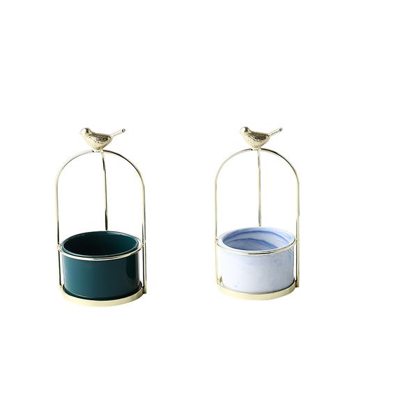 

2pcs 6cm europe style ceramic flowerpot vase with iron stand ornament office