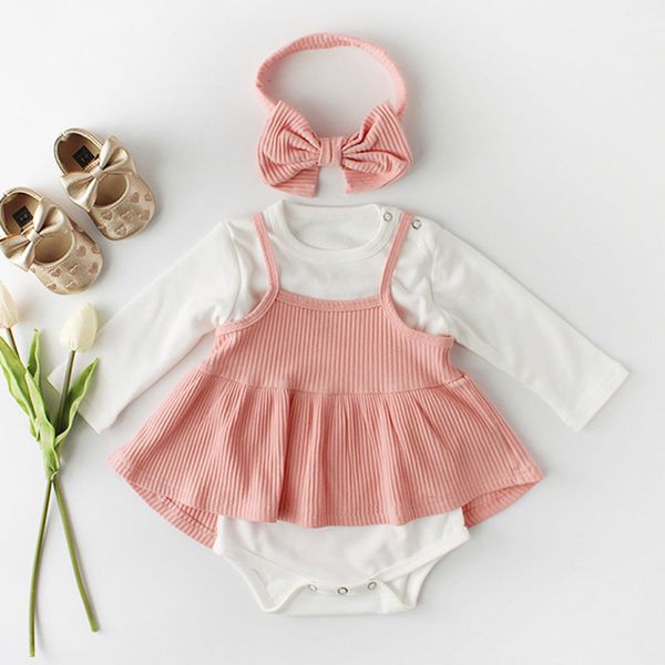 

baby girls set spring newborn fashion skirt + long sleeve jumpsuit + bow tie 3pcs outfit baby girl clothes infant clothing, White