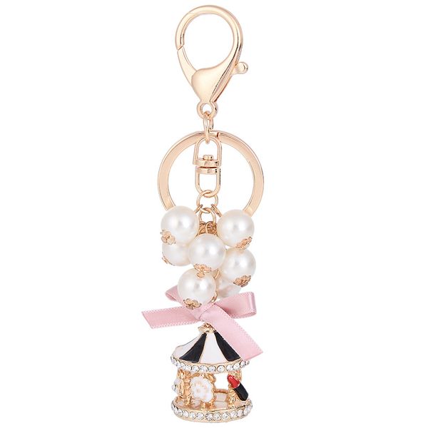 Carrossel Beads Chaves de Carro Cadeias Anéis para Mulheres Meninas Senhora Strass Saco Pingente Charms Acessórios Modelo Moda Keychain Gift Gift Keyrings Titular