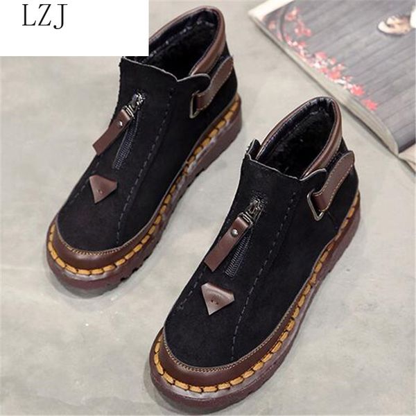 

2019 autumn and winter new fashion warm fur snow boots female flat bottom non-slip casual women ankle boots zapatos de mujer, Black