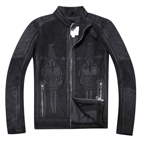 

2019 vintage black men american skulls motorcycle leather jacket plus size xxxxl genuine thick cowhide spring biker's coat
