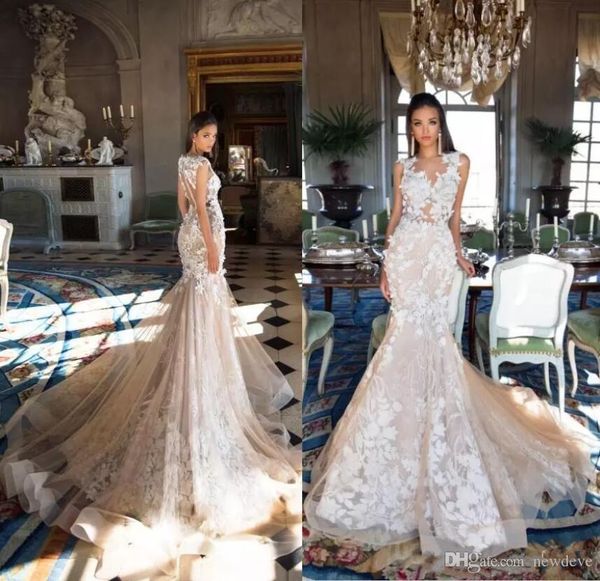 

milla nova 2019 wedding dresses lace 3d floral appliques mermaid bridal gowns berta vintage dubai gorgeous wedding dress robe de mariée, White