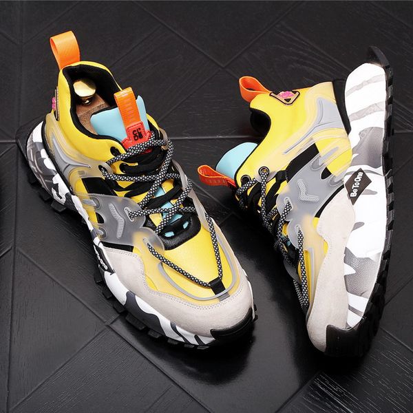 

errfc fall winter new men casual shoes yellow selling fashion lace up trending leisure shoes man platform younger zapatos 43, Black