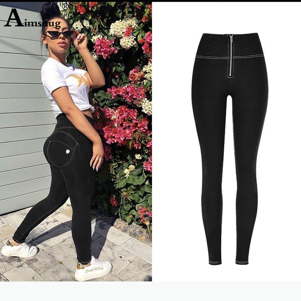 

push up denim pants high waist zipper front skinny jeans pencil pants femme fashion slim fit casual elastic trousers, Black;white