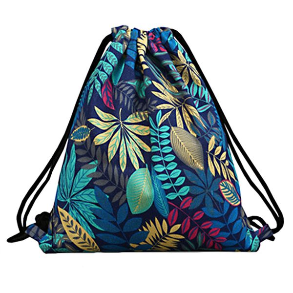 

women canvas pouch shopping storage backpack sport shoes travel outdoor portable multi use floral print organizer drawstring bag