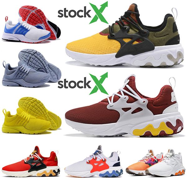 

2020 designer stock x brand yellow red react presto run shoes red white yellow strawberry shake trainer chaussures 36-45