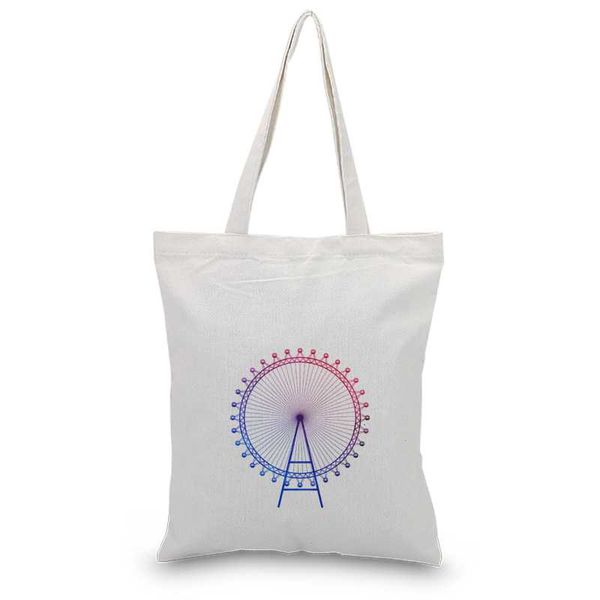 

cartoon building handbag canvas handbag text diy handbagbag print customized printing logo daily use foldable shopping reusable