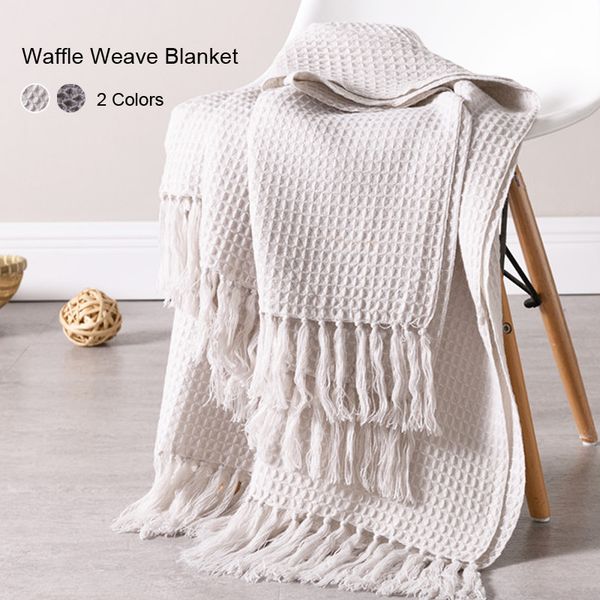 

enipate waffle weave knitted blanket nordic simply solid color tassel fringed blanket super soft throw 130x160cm