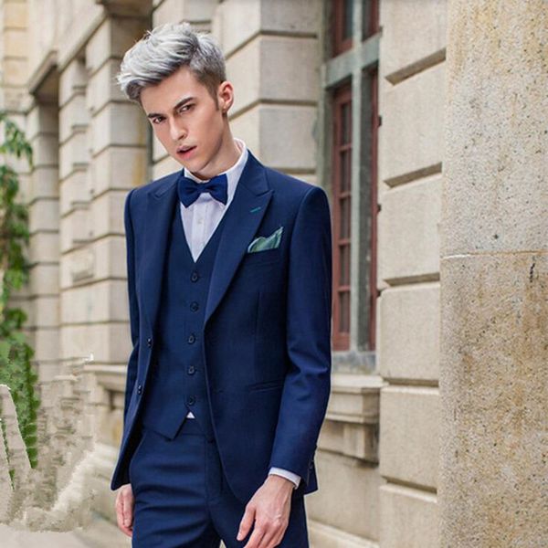 

fashionable two buttons blue groom tuxedos peak lapel men wedding party groomsmen 3 pieces suits (jacket+pants+vest+tie) k211, Black;gray