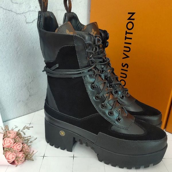 

high heeled martin boots winter coarse heel woman shoes lace-up desert boots 100% real leather luxurys high heel boots classic size 35-42, Black