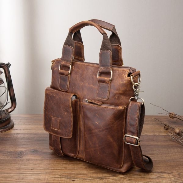 

men quality leather antique retro business briefcase 12" lapcase attache portfolio bag tote shoulder messenger bag b259 cj191210