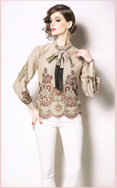 

high-end positioning fringed lace shirt, stylish slim lace shirt, White