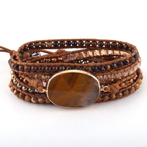 

fashion beaded jewelry bracelet handmade mixed natural stones/crystal stone charm 5 strands wrap bracelets dropshipping, Golden;silver