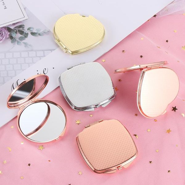 

1pc vanity mirror double-sided folding portable round heart shaped easy to open metal rose gold pocket makeup accessories tools