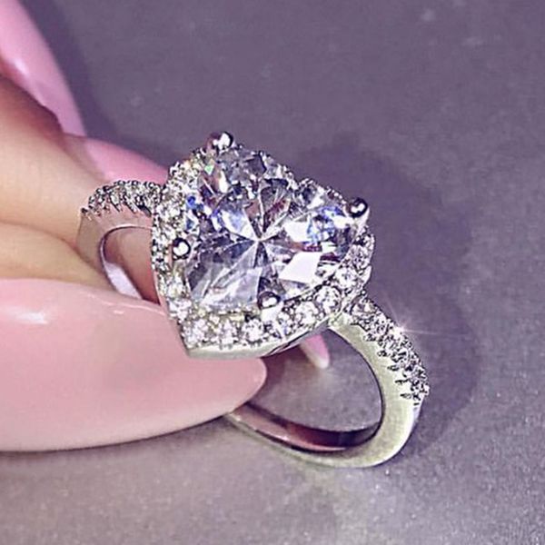 

fashion classic sliver color zircon heart ring for women bridal wedding jewellery engagement wedding ring anillos mujer jewelry, Silver