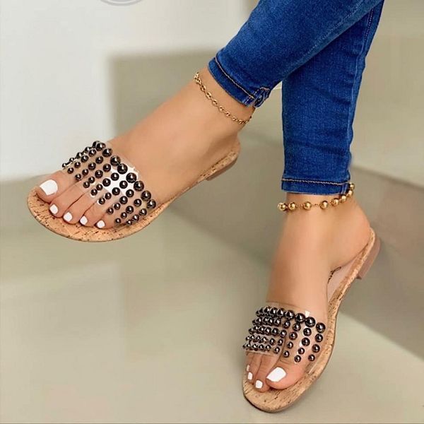 

summer women flat shoes beach slippers transparent jelly sandals open toe clear ladies slides outdoor flip flops zapatos mujer, Black