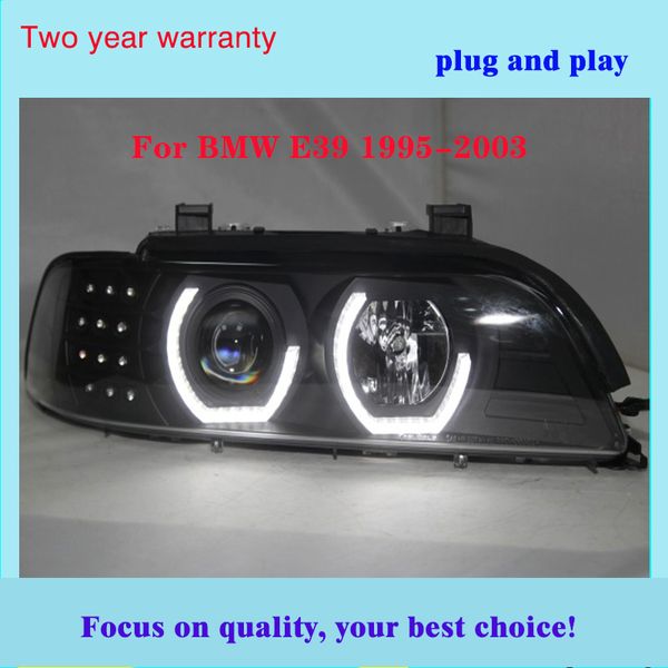 

car head lamp for e39 led head lamp angel eyes 1995-2003 year headlights front lights with daytime running h7 hid kit