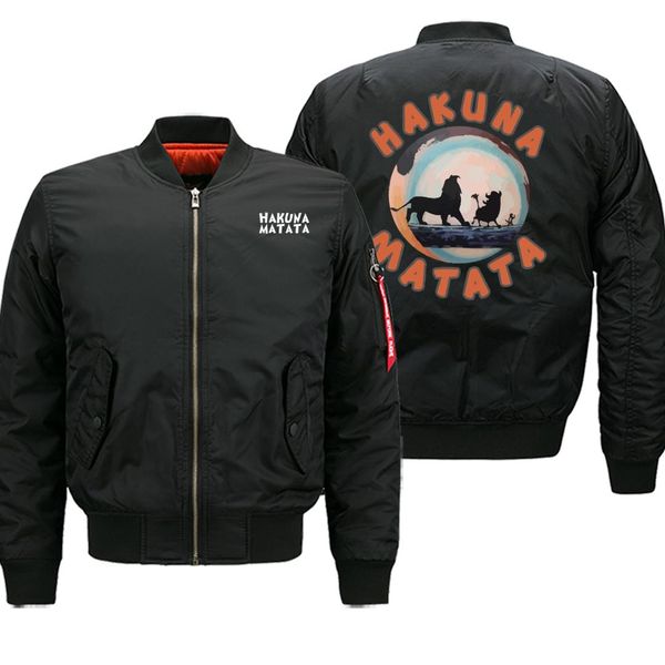

hakuna matata winter fashion the lion king anime streetwear jackets lk men bomber motorcycle zipper coat thick jacket, Black;brown