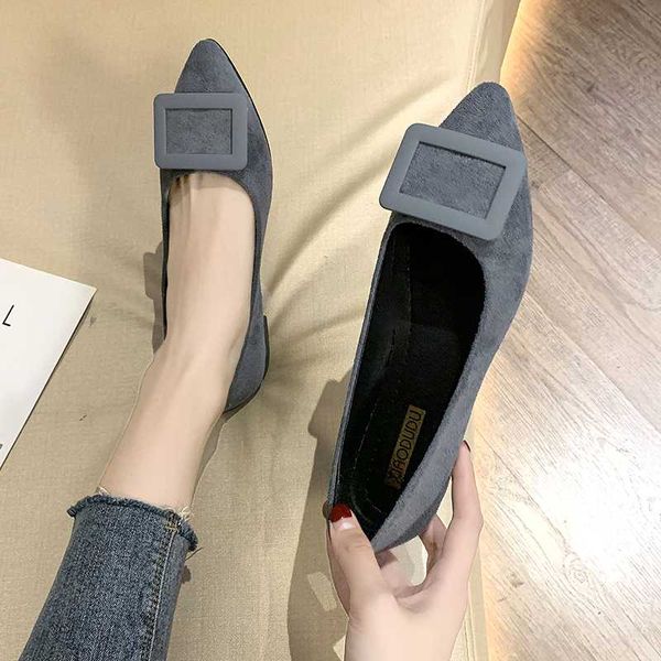 

2020 women's flat shoes new fashion metal pointed toe spring/autumn office solid frosted leather women's casual shoes w33-36, Black