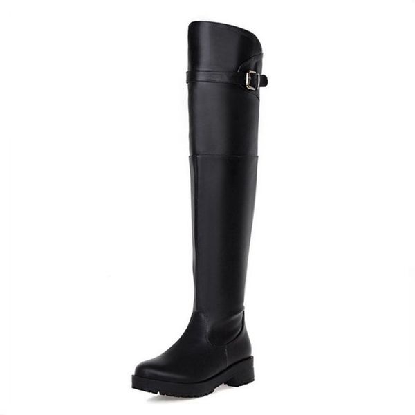 

women round toe flat over knee boot winter warm leisure knight long boot footwear shoes, Black
