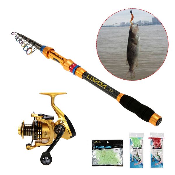 

lixada portable lure rod set spinning rod and fishing reel combos full kit telescopic fishing rod pole with reel line lures