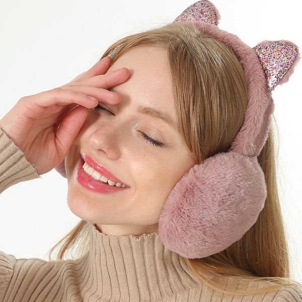 

women earmuffs cartoon cat ears windproof ears warm adjustable earmuffs hh88, Blue;gray