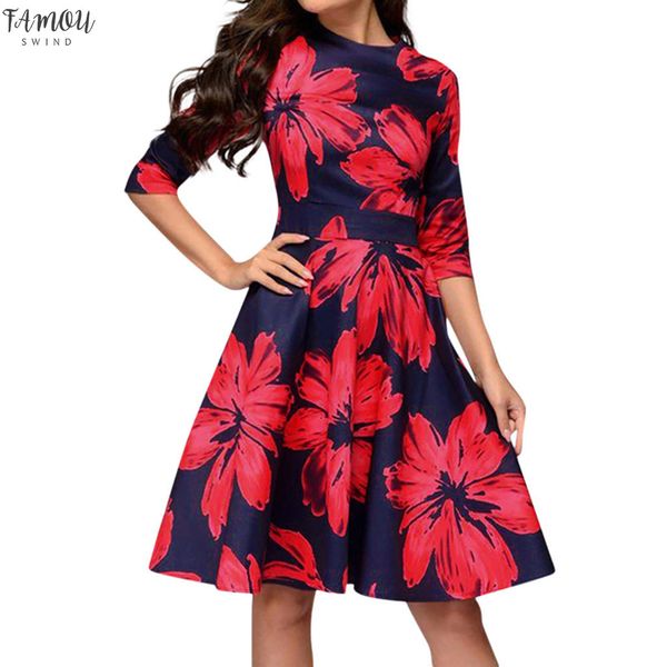 

summer party dress women vintage floral print elegant dresses woman half sleeve dress women clothes 2020 vestidos, Black;gray