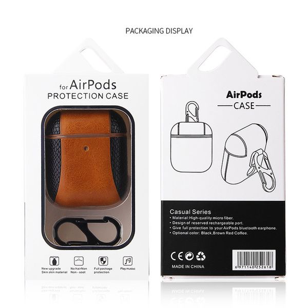 

for airpods 1/2 leather for airpods case luxury pu protector cover fashion anti lost hook clasp keychain with retail box