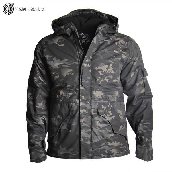 

han wild gear camouflage tactical jacket men waterproof warm thick fleece liner windbreaker hooded army coat winter, Blue;black