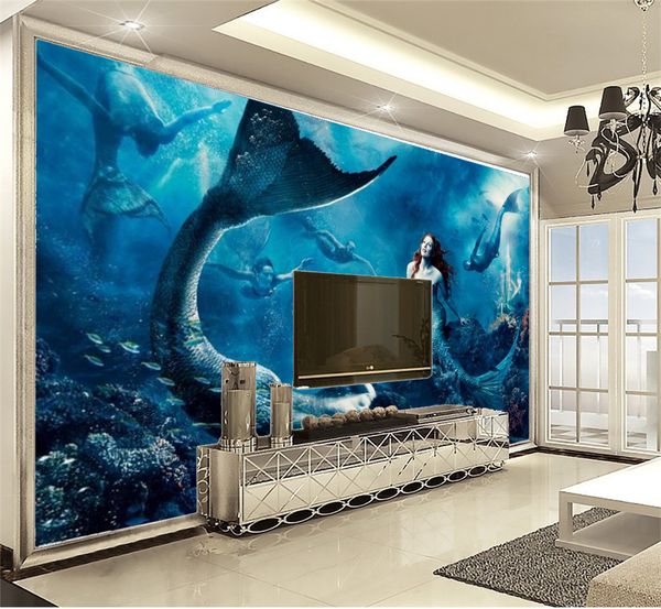 

американские ретро 3d обои, группа русалок плавают на морском дне, чтобы персонализировать красивые и практичные обои