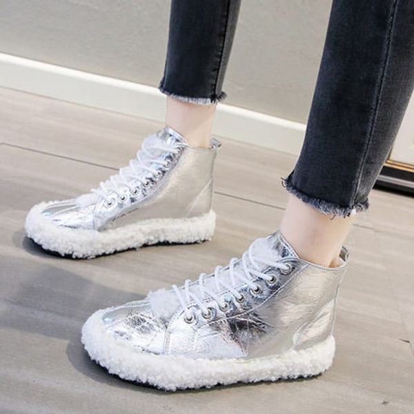 

net red women's shoes 2019 winter new lamb wool wild thick bottom plus velvet cotton shoes fur women, Black