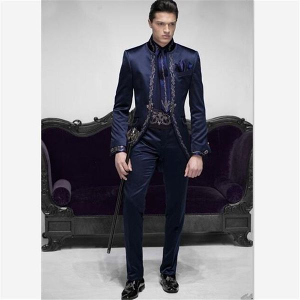 

new coat pant design embroidery men suit slim fit 3 piece blazer custom groom tuxedo fashion prom mens suits terno masculino, White;black