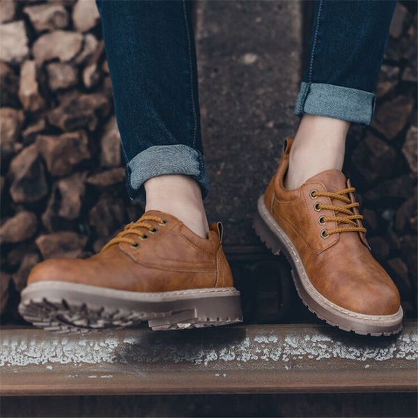 

autumn new casual shoes mens leather flats lace-up shoes simple stylish male men oxford shoe winter waterproof ankle botas, Black
