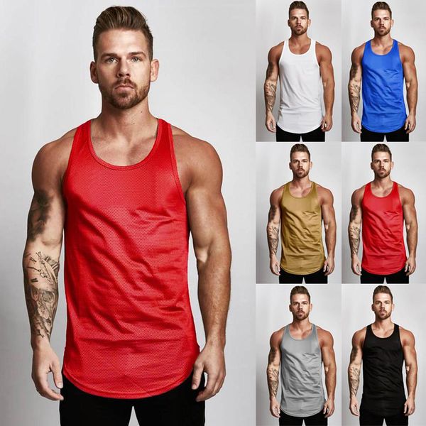 

men's sleeveless athletic gym's t-shirt mesh breathable fitness vest bodybuilding sport fitness ves canotta bodybuilding #30, White;black
