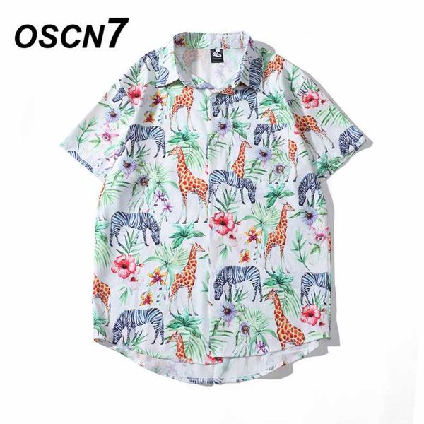 

oscn7 casual cloud printed short sleeve shirt men street 2020 hawaii beach oversize women fashion harujuku shirts for men 2030, White;black