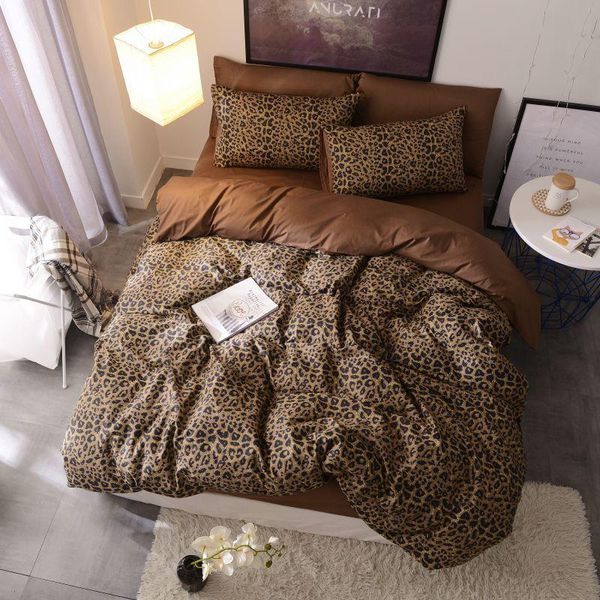 Braunes Leopardenmuster, 100 % Baumwolle, Twin-Bettwäsche-Set, Queen-Size-Bett, Bettbezug, Bettlaken, Spannbetttuch, Ropa de Cama Parure de Lit T200706