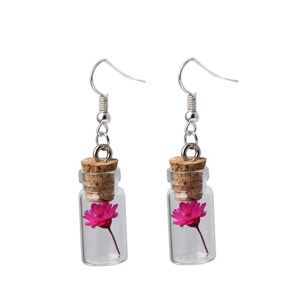 

2018 new fashion women jewelry dangle earrings elegant glass bottle drop earrings dry flower women gift ear drop chain sequins, Silver