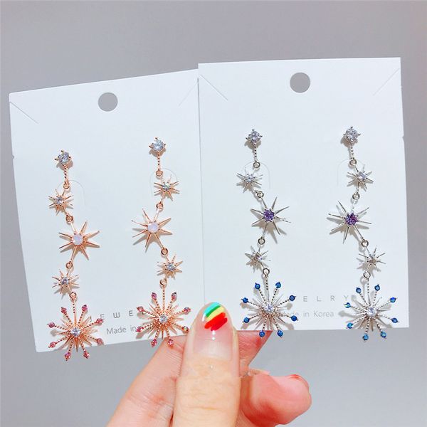 

mwsonya new korean elegant shiny zircon star drop earrings for women girls fashion pink crystal brinco party jewelry gifts, Golden